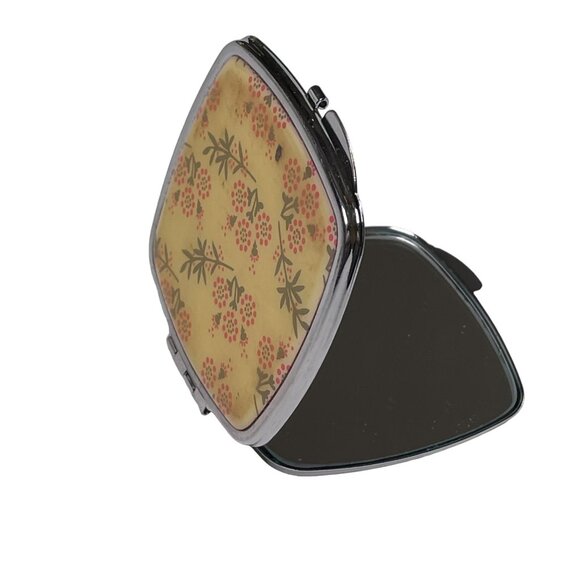 Double Mirror Cosmetic Compact Floral Regular Magnified Acrylic Metal Cover u - Picture 2 of 5